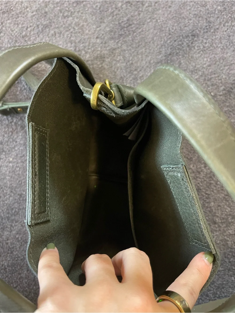 Madewell Olive Green Leather Crossbody with Gold-Tone Hardware